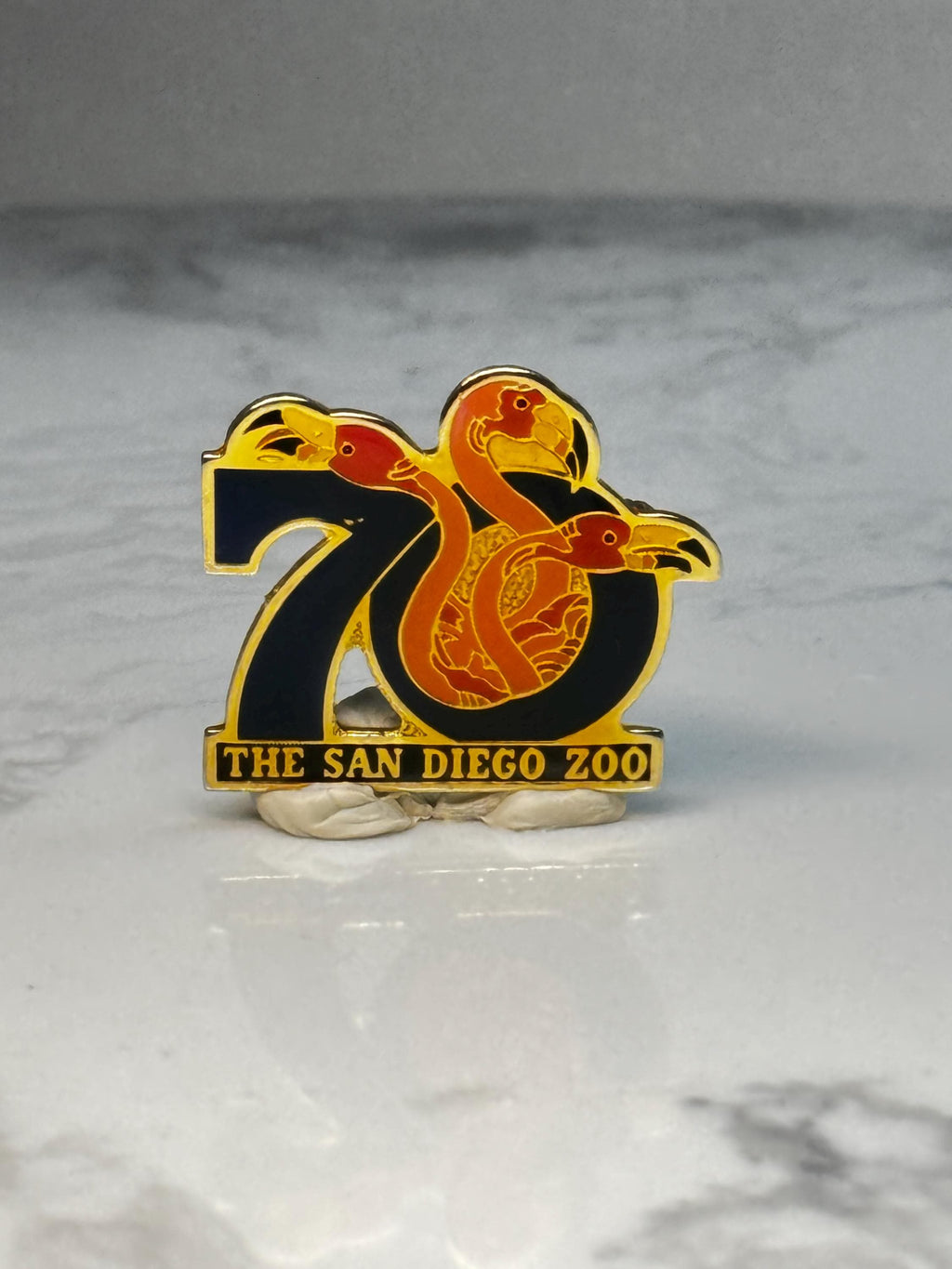 San Diego Zoo 70th Anniversary Pin: Gold Enamel - Zoo Souvenir