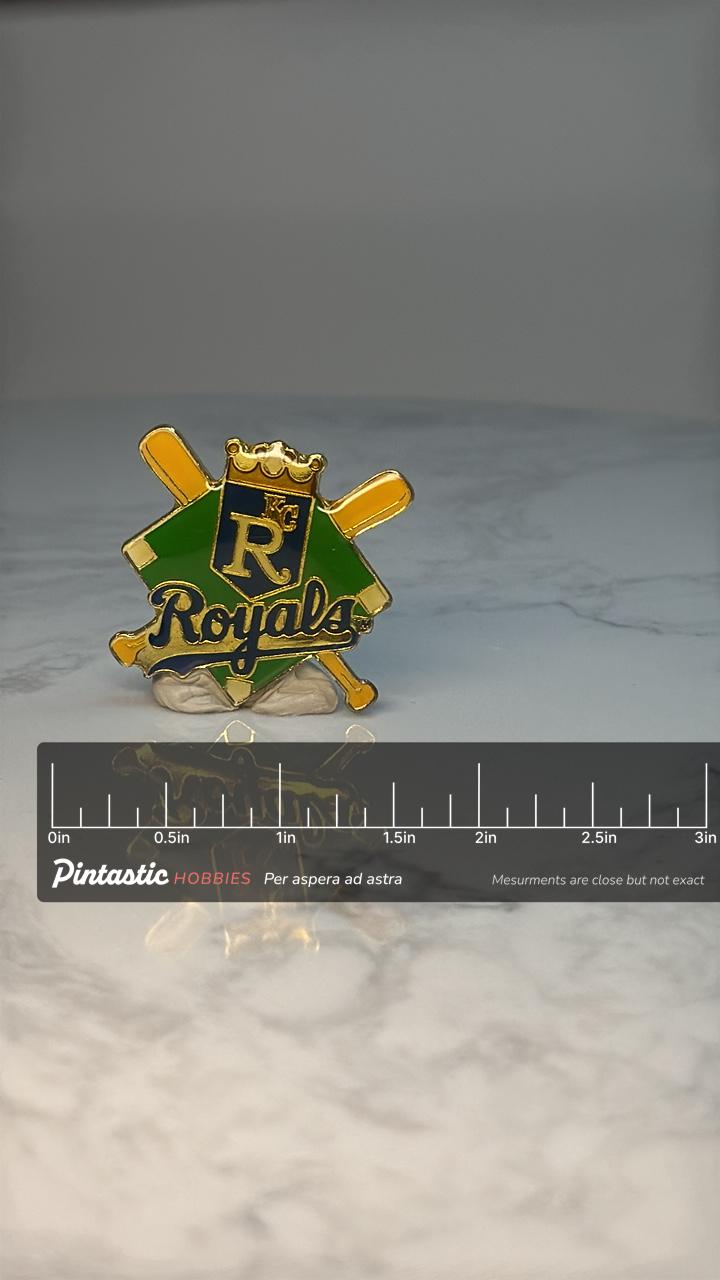 Kansas City Royals Baseball Pin: Gold Tone Enamel - MLB Era Accessory with ruler overlay for size reference
