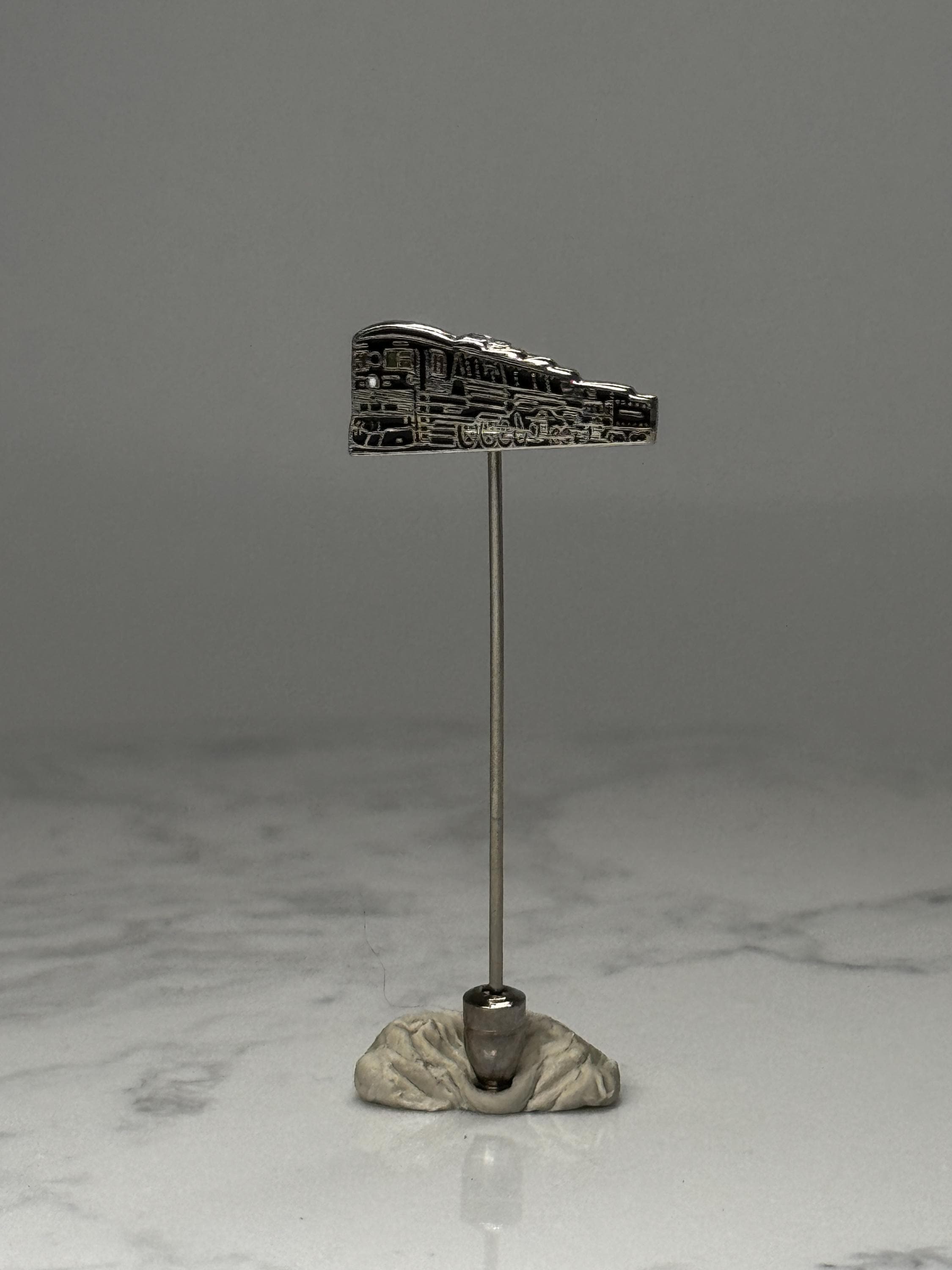 Steam Locomotive Stick Pin: Silver Tone - Railroad Era Accessory
