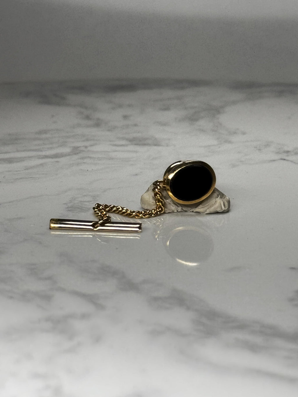 Black Tie Tack: Gold Tone Chain Bar - Vintage Formal Accessory