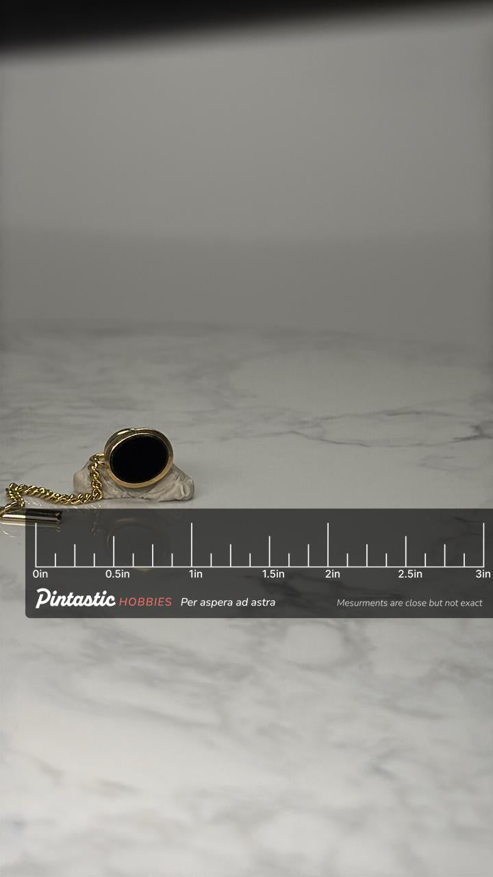 Black Tie Tack: Gold Tone Chain Bar - Vintage Formal Accessory with ruler overlay for size reference
