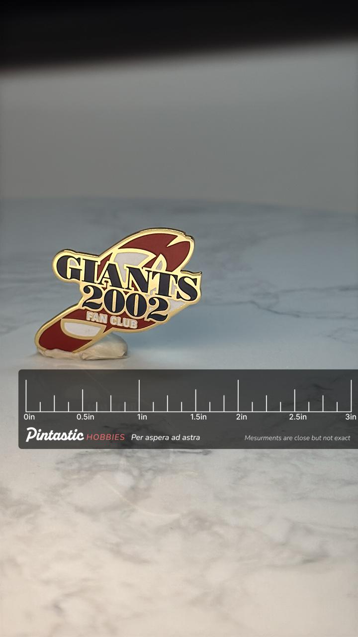 Yomiuri Giants 2002 Fan Club Pin: Japanese Baseball NPB Collectible – Tokyo Giants Lapel Pin with ruler overlay for size refe
