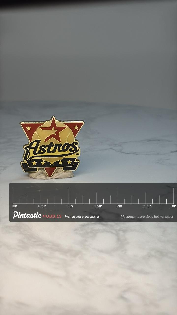 Houston Astros Baseball Enamel Pin: Red & Gold Star - MLB 1990s Accessory with ruler overlay for size reference
