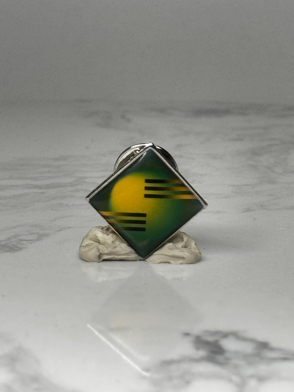 Abstract Geometric Lapel Pin: Green & Yellow Enamel - Retro Accessory