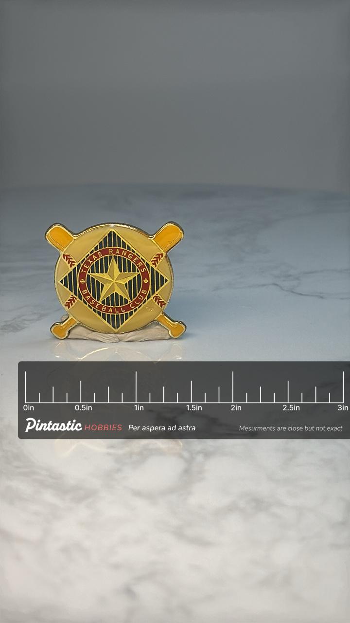 Texas Rangers Baseball Club Pin: Gold Enamel - MLB Sports Accessory with ruler overlay for size reference