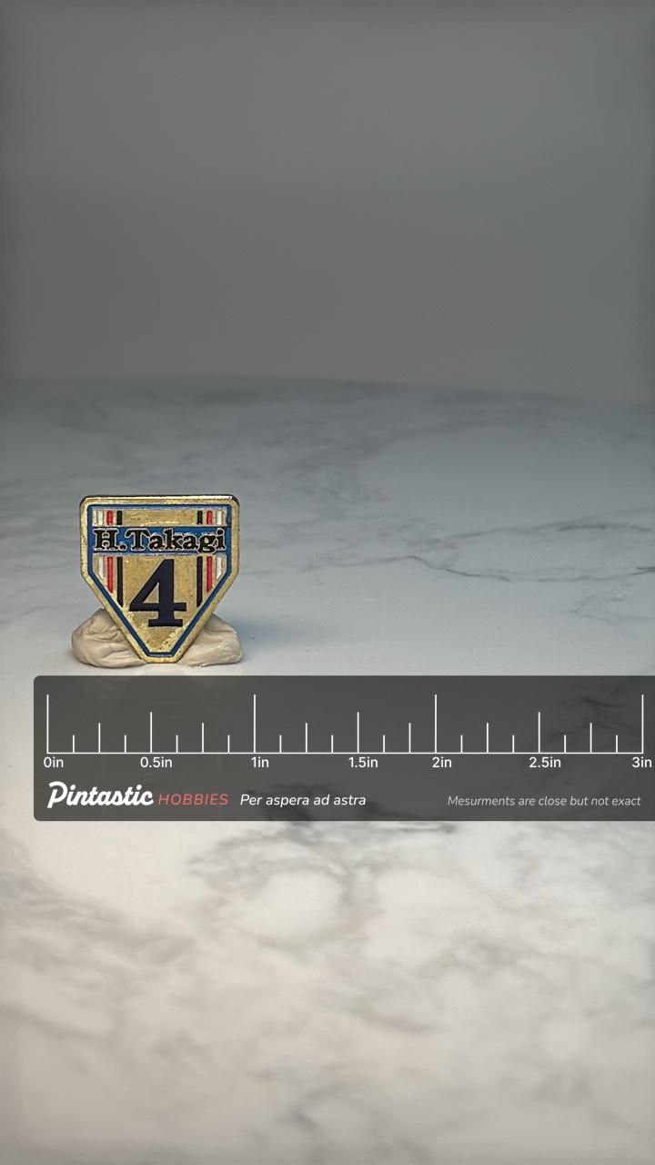 Hiroshi Takagi #4 Chunichi Dragons Pin: Japanese NPB Baseball Player Lapel Pin – Vintage Team Shield Design with ruler overla