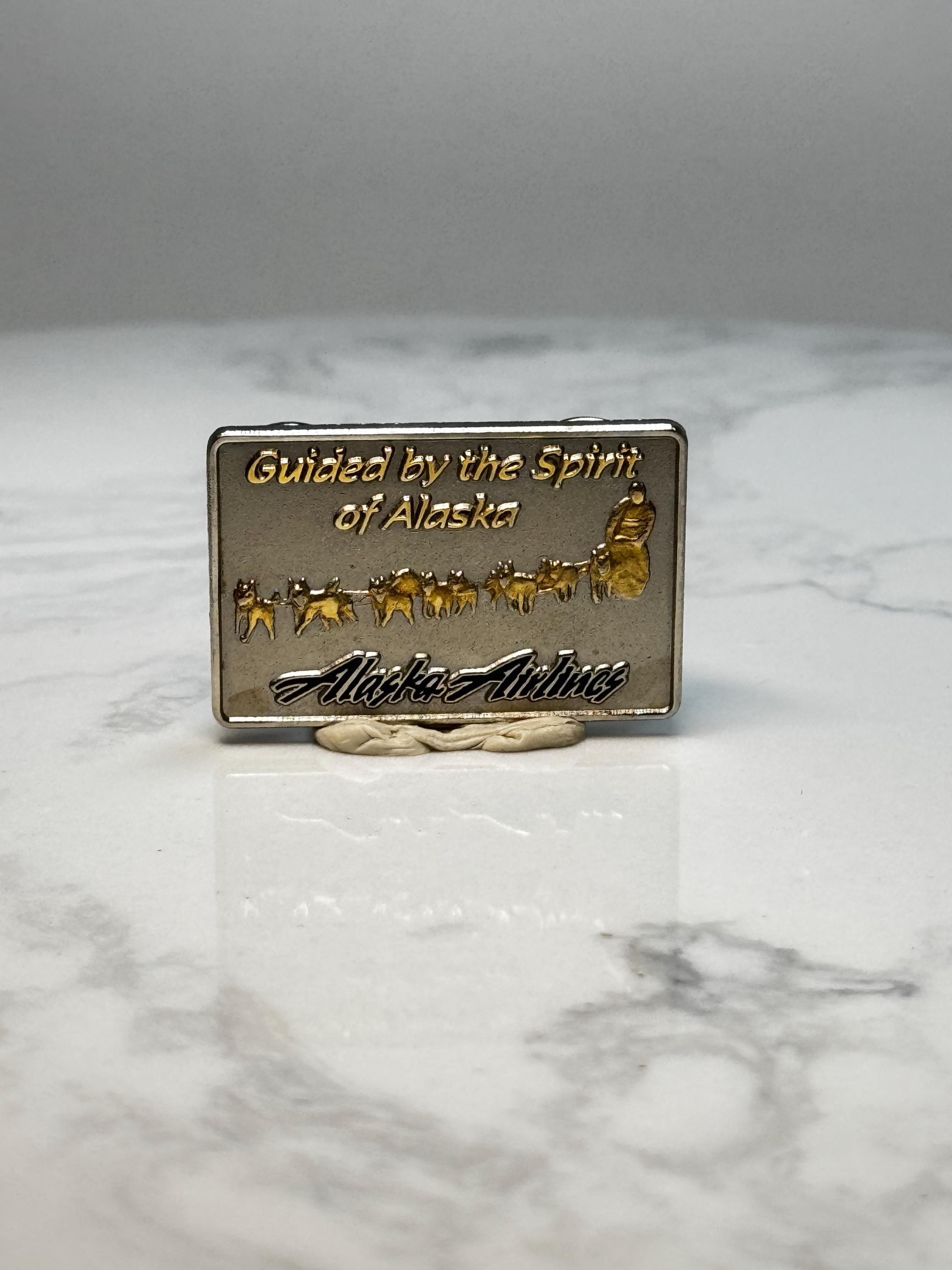 Alaska Airlines Souvenir Pin: Gold Tone Sled Dogs - Travel Accessory