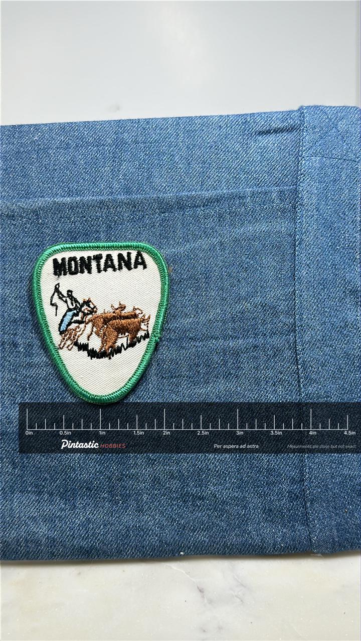 Montana Collectable Patch: Green Border Western - State Souvenir Accessory with ruler overlay for size reference