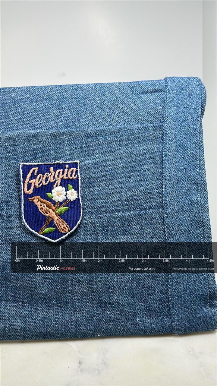 Georgia Collectable Patch: Blue Shield Floral - State Souvenir Accessory with ruler overlay for size reference