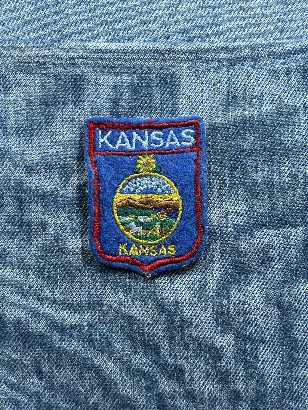 Kansas State Seal Collectable Patch: Blue Red Border - Vintage Travel Accessory