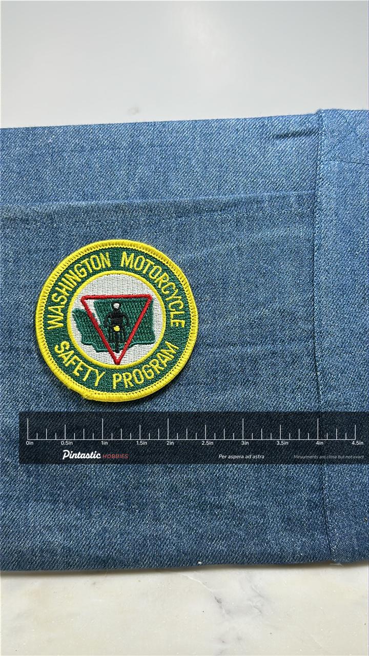 WA Motorcycle Safety Collectable Patch: Green - State Program Accessory with ruler overlay for size reference