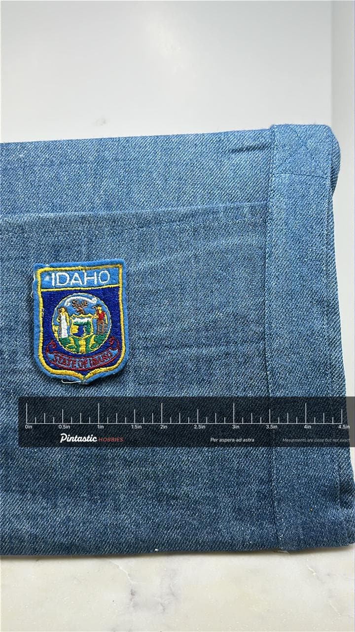 Idaho State Seal Collectable Patch: Blue & Gold - USA Souvenir Accessory with ruler overlay for size reference