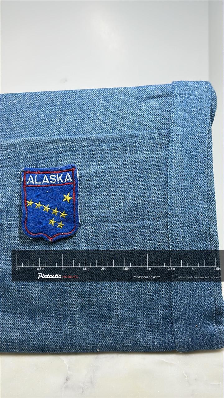 Alaska State Flag Collectable Patch: Blue Felt - USA Travel Accessory with ruler overlay for size reference