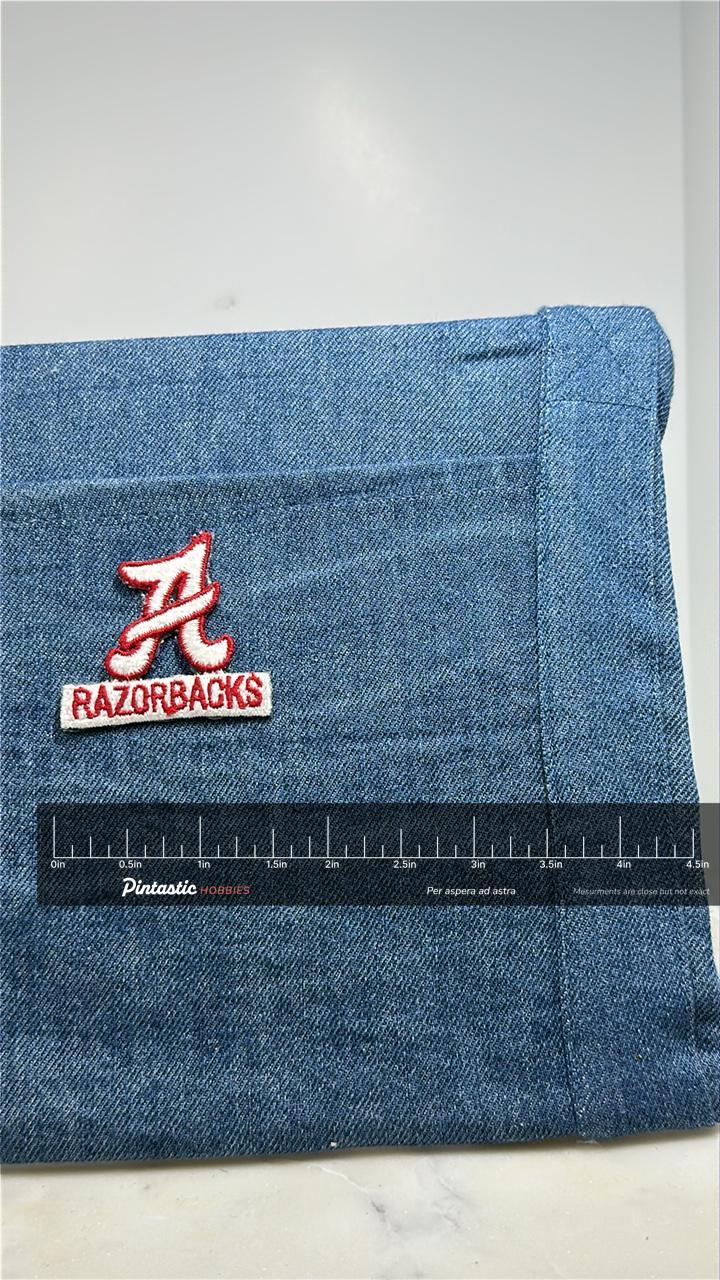 University of Arkansas Patch: Red White - College Sports Accessory with ruler overlay for size reference