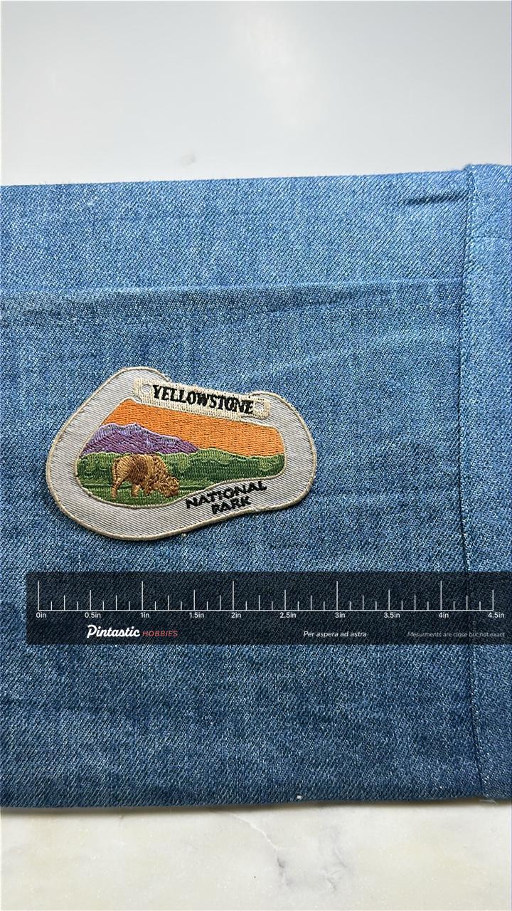 Yellowstone National Park Collectable Patch: Scenic Bison - Vintage Accessory with ruler overlay for size reference