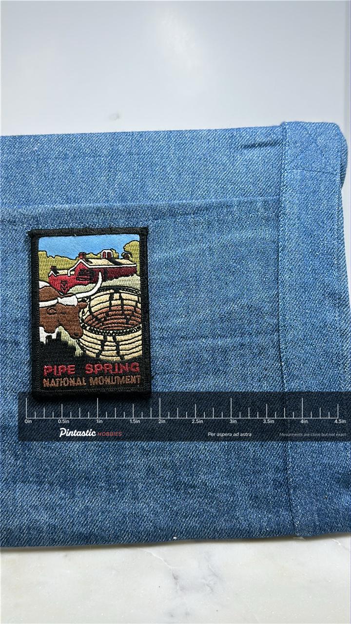 Pipe Spring NM Collectable Patch: Scenic Farm - Park Souvenir with ruler overlay for size reference