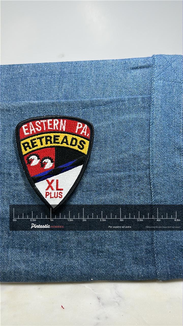 Vintage Eastern PA Retreads XL Plus Patch: Multicolored Motorcycle Biker Club with ruler overlay for size reference