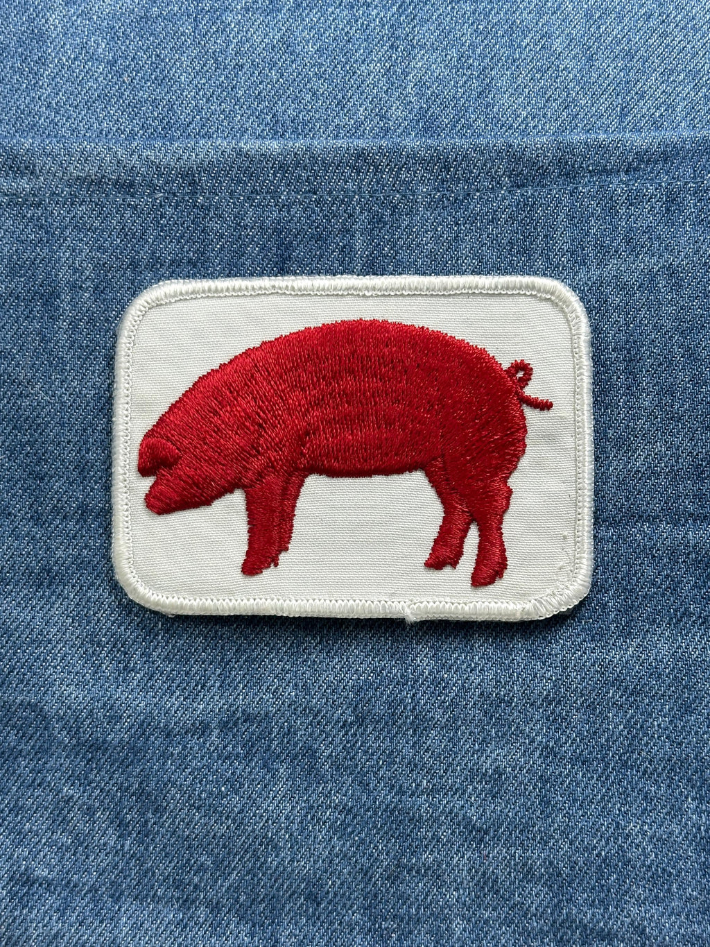 Red Pig Patch: White Border Farm Animal - Rustic Accessory