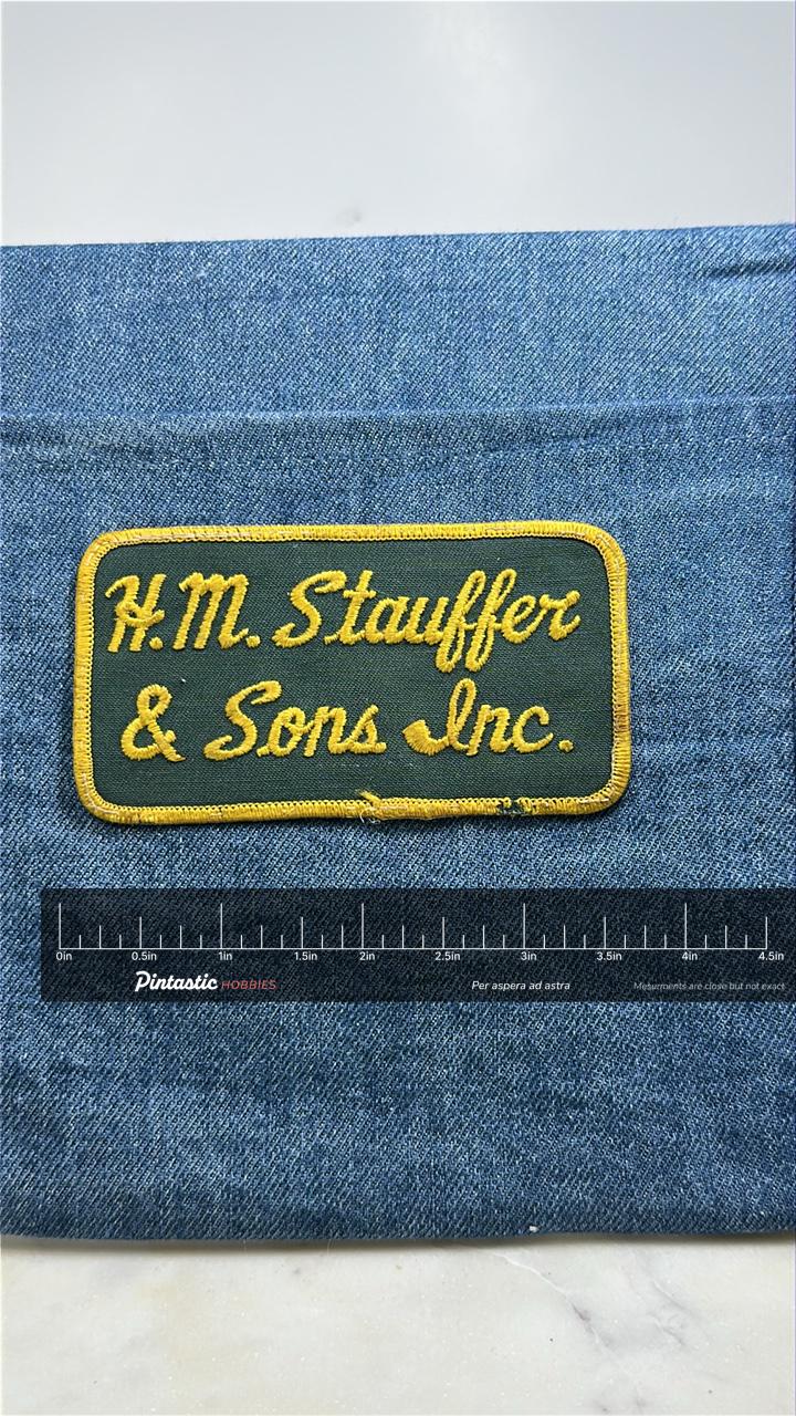 H.M. Stauffer & Sons Collectable Patch: Green Script - Company with ruler overlay for size reference