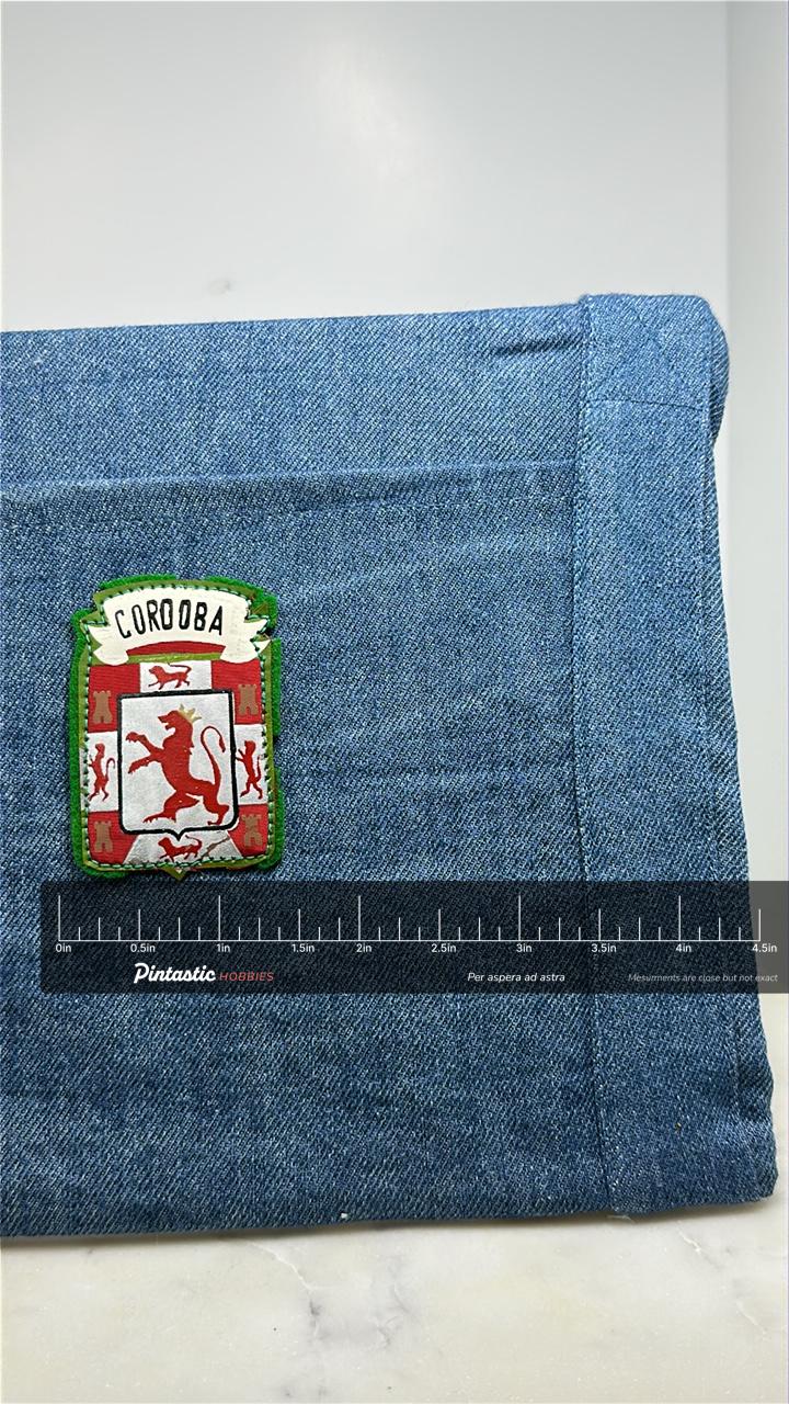 Cordoba Spain Collectable Patch: Heraldic Crest - City Souvenir Accessory with ruler overlay for size reference