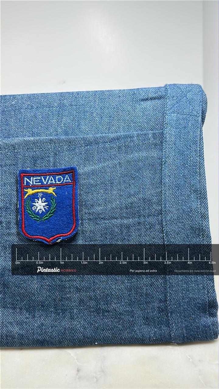 Nevada State Collectable Patch: Blue Shield - Travel Souvenir Accessory with ruler overlay for size reference