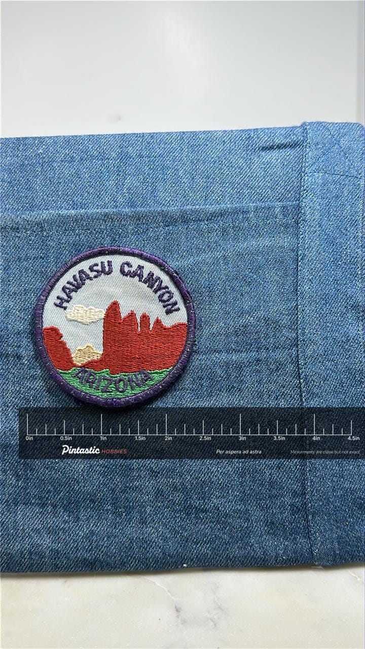 Vintage Havasu Canyon Arizona Patch: Purple Colored - Desert Landscape Travel Badge with ruler overlay for size reference