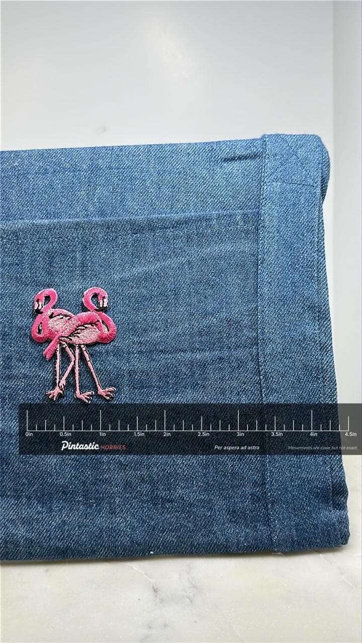 Pink Flamingo Patch: Bright Tropical - Retro Accessory with ruler overlay for size reference