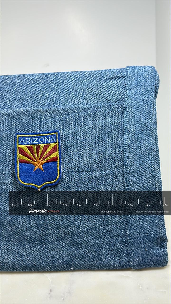 Arizona State Flag Collectable Patch: Blue Shield - Patriotic Accessory with ruler overlay for size reference