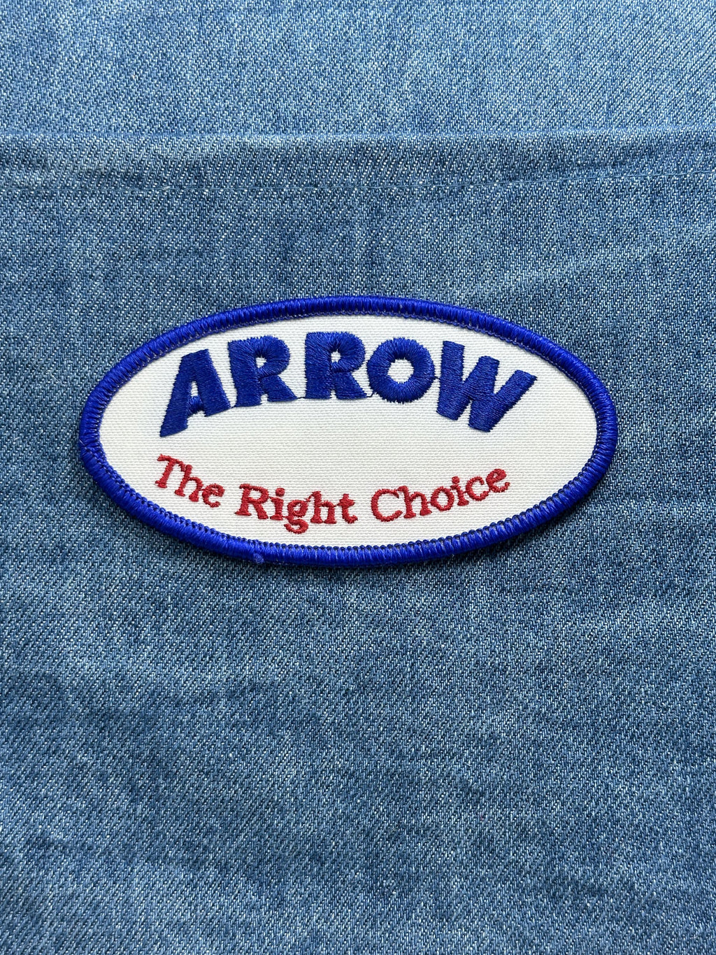 Arrow The Right Choice Patch: Blue Oval - Vintage Ad Accessory