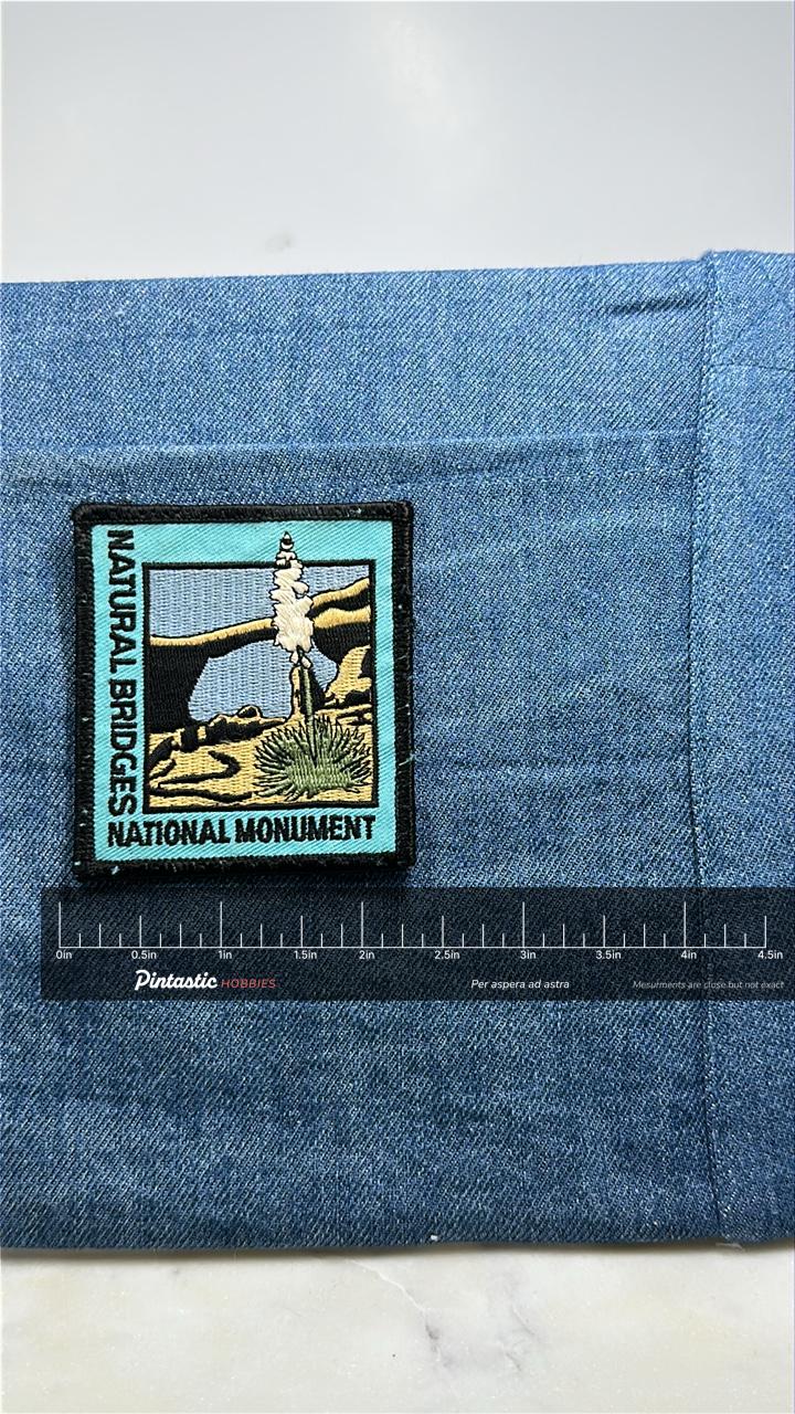 Natural Bridges Collectable Patch: Teal Scenic - National Park Accessory with ruler overlay for size reference