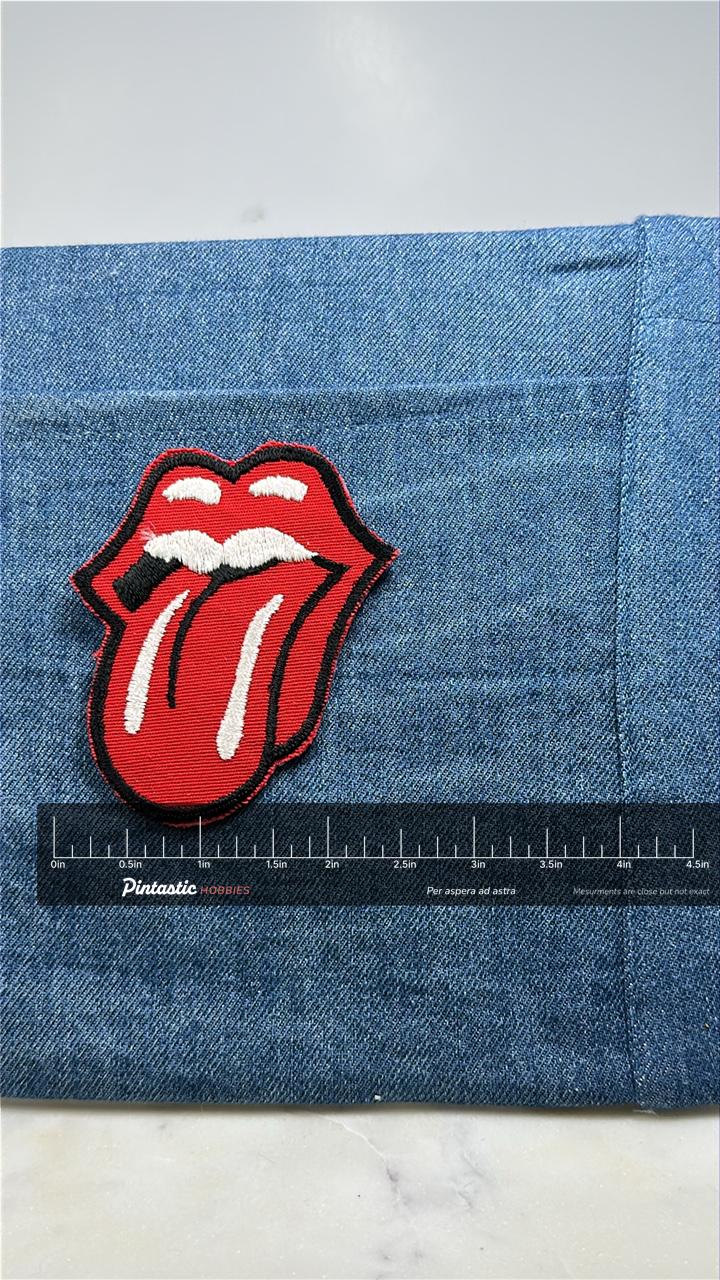 Rolling Stones Collectable Patch: Red Tongue Logo - Rock Music Accessory with ruler overlay for size reference