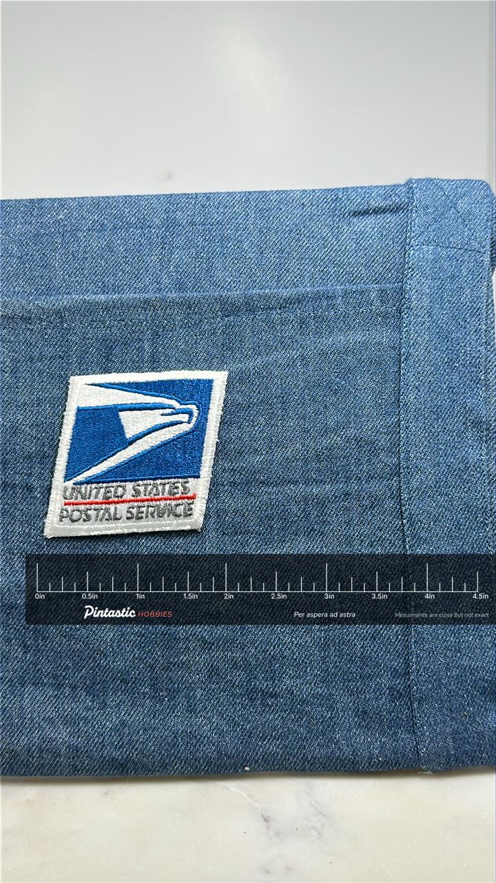 US Postal Service Collectable Patch: Blue Logo - 1990s Gov Accessory with ruler overlay for size reference