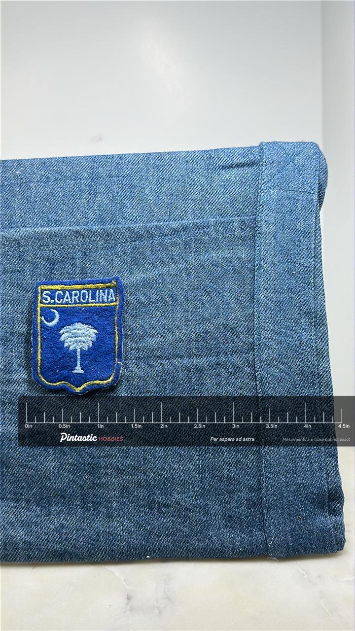 South Carolina Collectable Patch: Blue & Gold Felt - State Flag Accessory with ruler overlay for size reference
