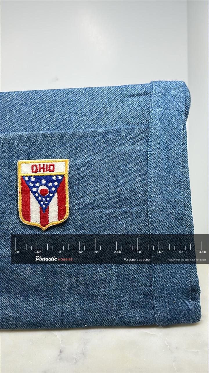 Ohio State Flag Collectable Patch: Red White Blue - Vintage Travel Accessory with ruler overlay for size reference