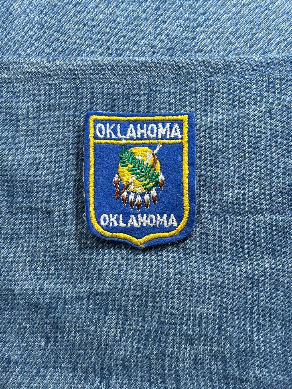 Oklahoma State Seal Collectable Patch: Blue Shield - Vintage Souvenir Accessory