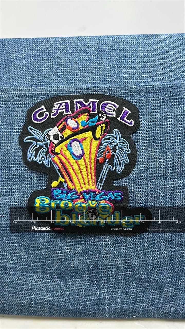 Camel Big Vegas Groove Blender Patch: Neon Music - 1990s Promo Accessory with ruler overlay for size reference