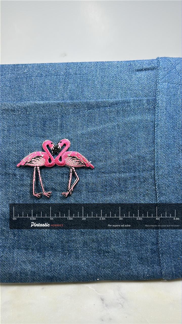 Pink Flamingos Patch: Bright Tropical - Retro Accessory with ruler overlay for size reference