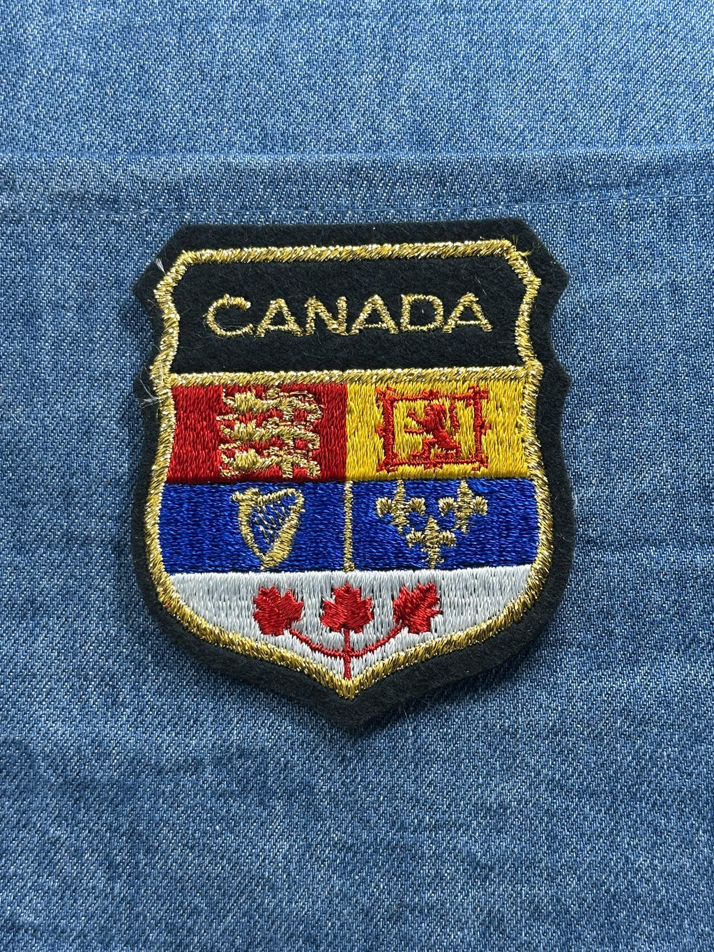 Canada Crest Patch: Gold Trim Shield - Patriotic Souvenir