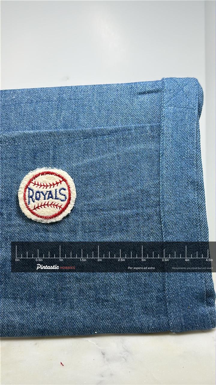 Kansas City Royals Collectable Patch: Felt Baseball - Vintage MLB Accessory with ruler overlay for size reference