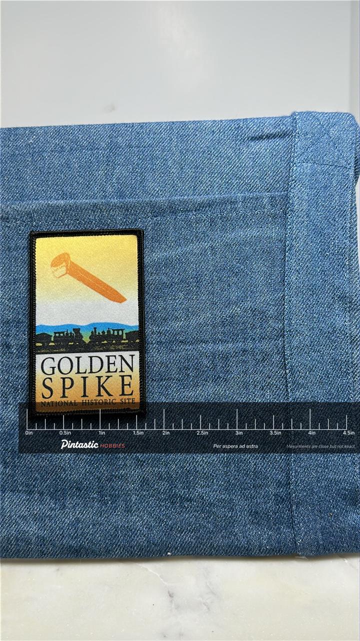Golden Spike NHS Collectable Patch: Scenic Train - Railroad Era with ruler overlay for size reference