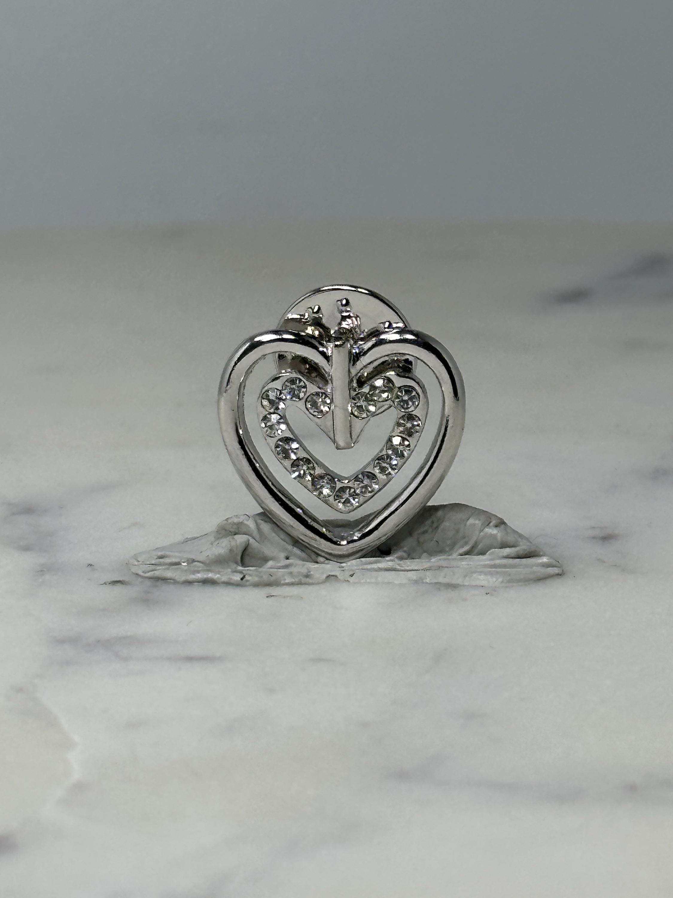 Vintage Heart Brooch Pin: Silver Tone Rhinestone - Romantic Accessory