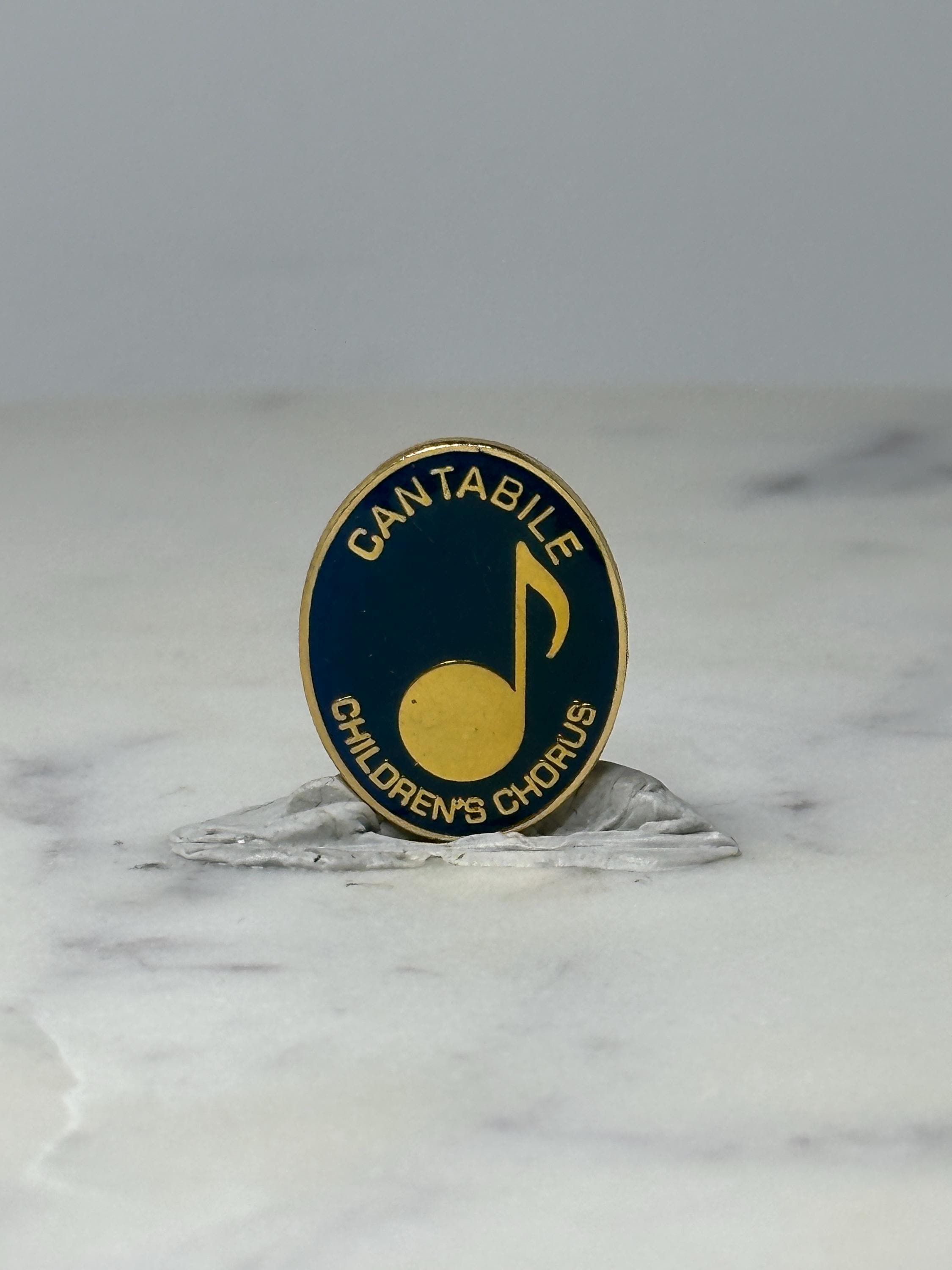 Vintage Cantabile Children's Chorus Pin: Blue Gold Enamel - Music Accessory