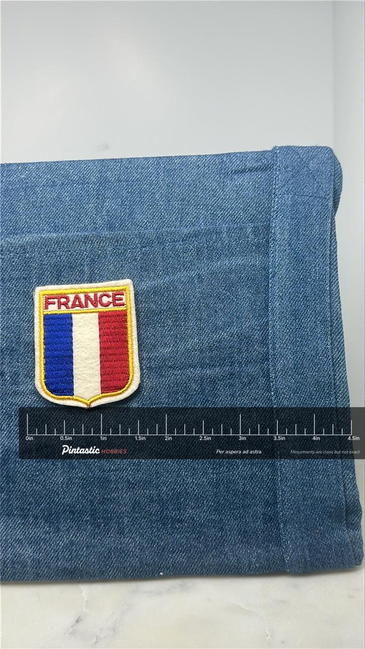 France Collectable Patch: Tricolor Shield - Travel Souvenir Accessory with ruler overlay for size reference