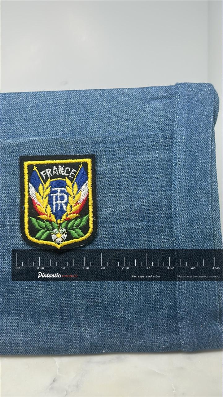 France Crest Collectable Patch: Tricolor Shield - Military Accessory with ruler overlay for size reference