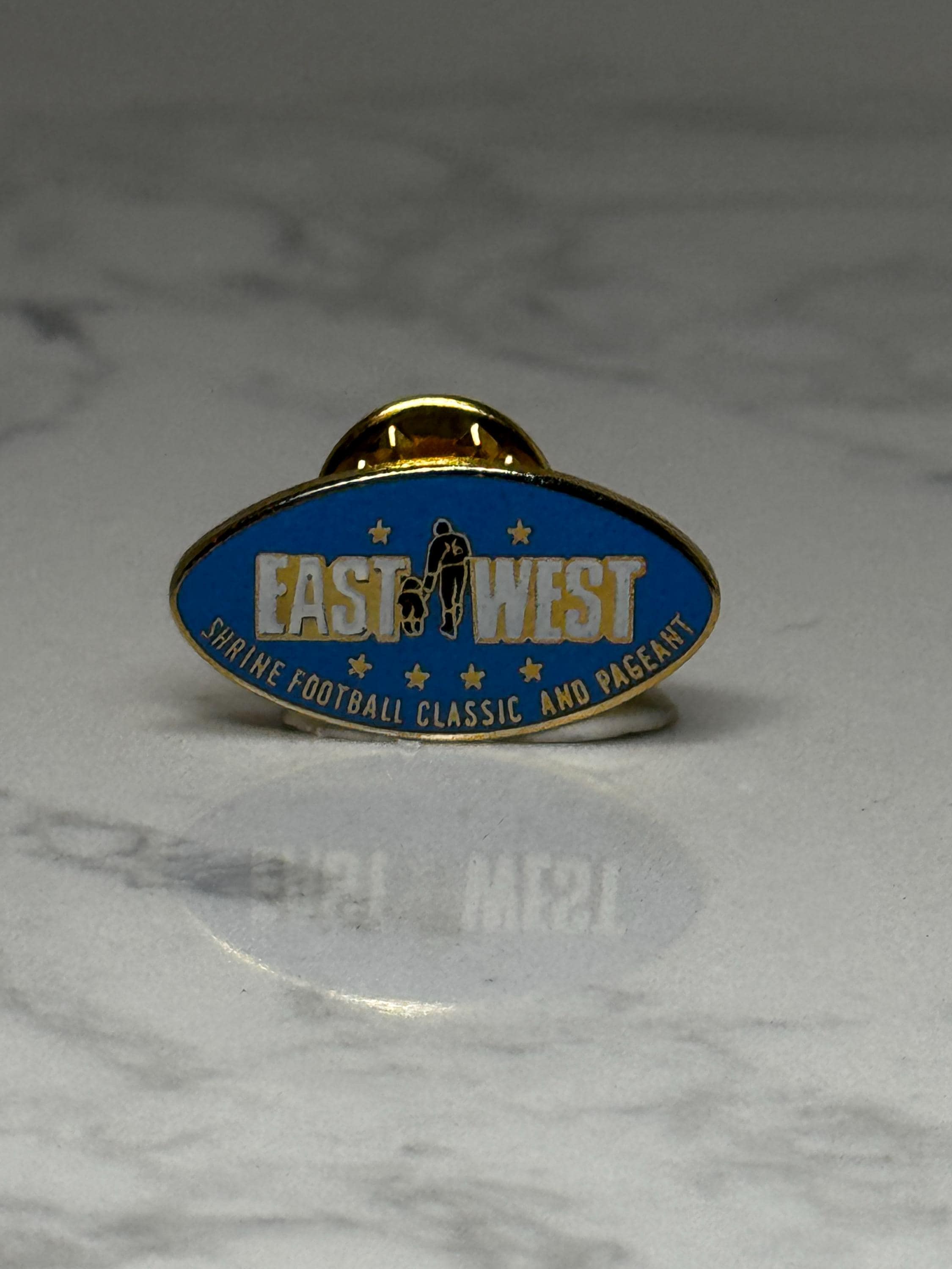 Vintage East West Shrine Football Pin: Blue Enamel Gold Tone - Sports Souvenir