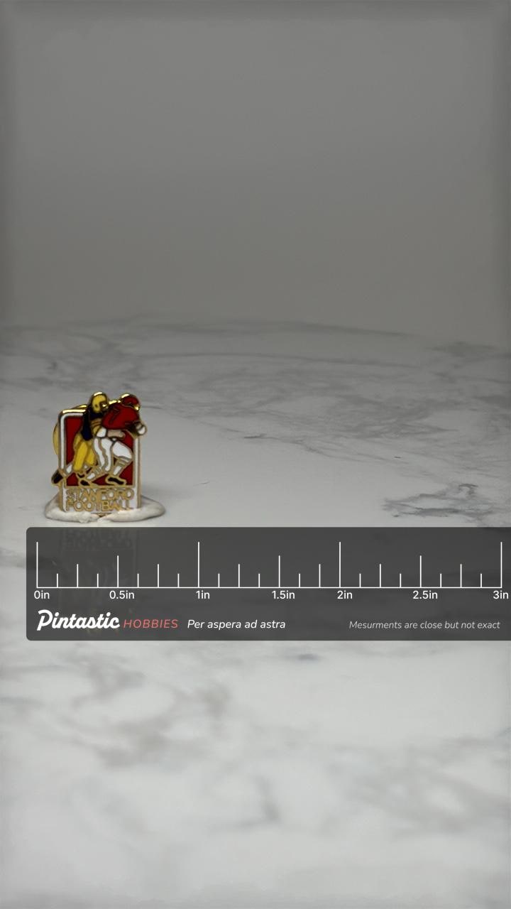 Vintage Stanford Football Enamel Pin: Gold Tone - College Sports Accessory with ruler overlay for size reference