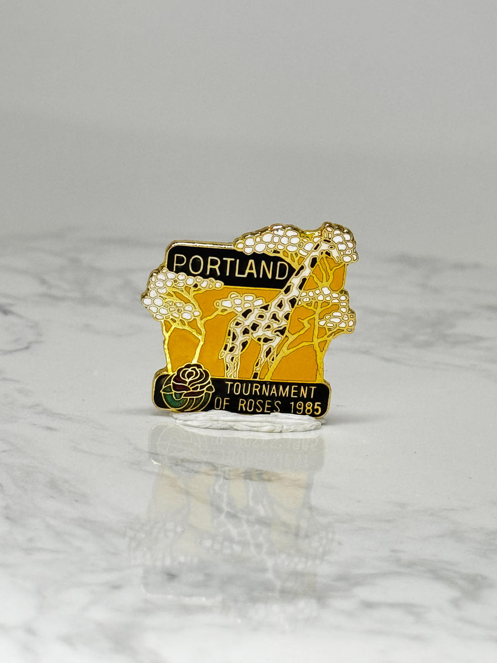 Vintage Portland Roses Lapel Pin: Gold Enamel - 1985 Event