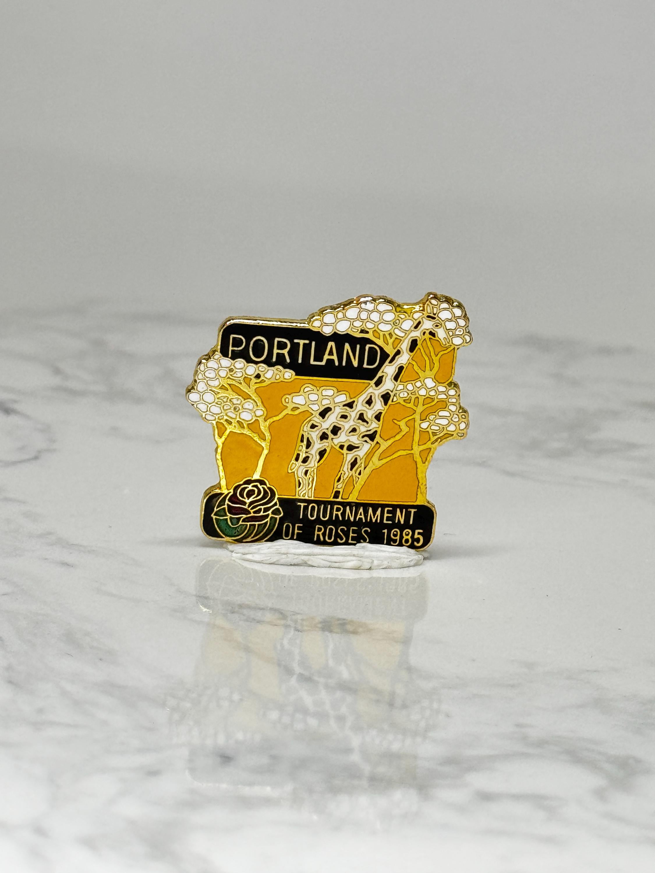 Vintage Portland Roses Lapel Pin: Gold Enamel - 1985 Event