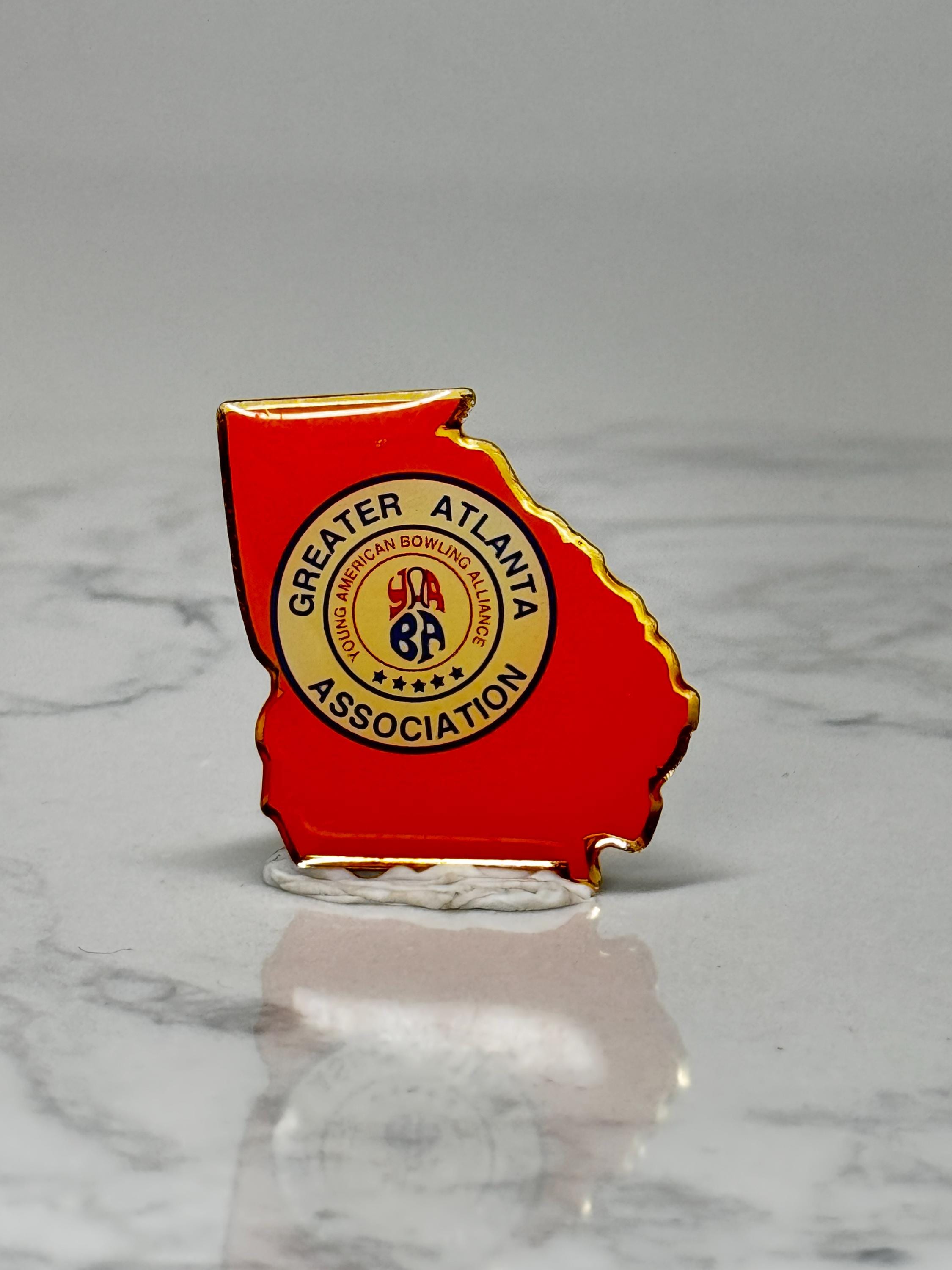 Vintage Greater Atlanta Bowling Lapel Pin: Red Enamel Gold - YABA