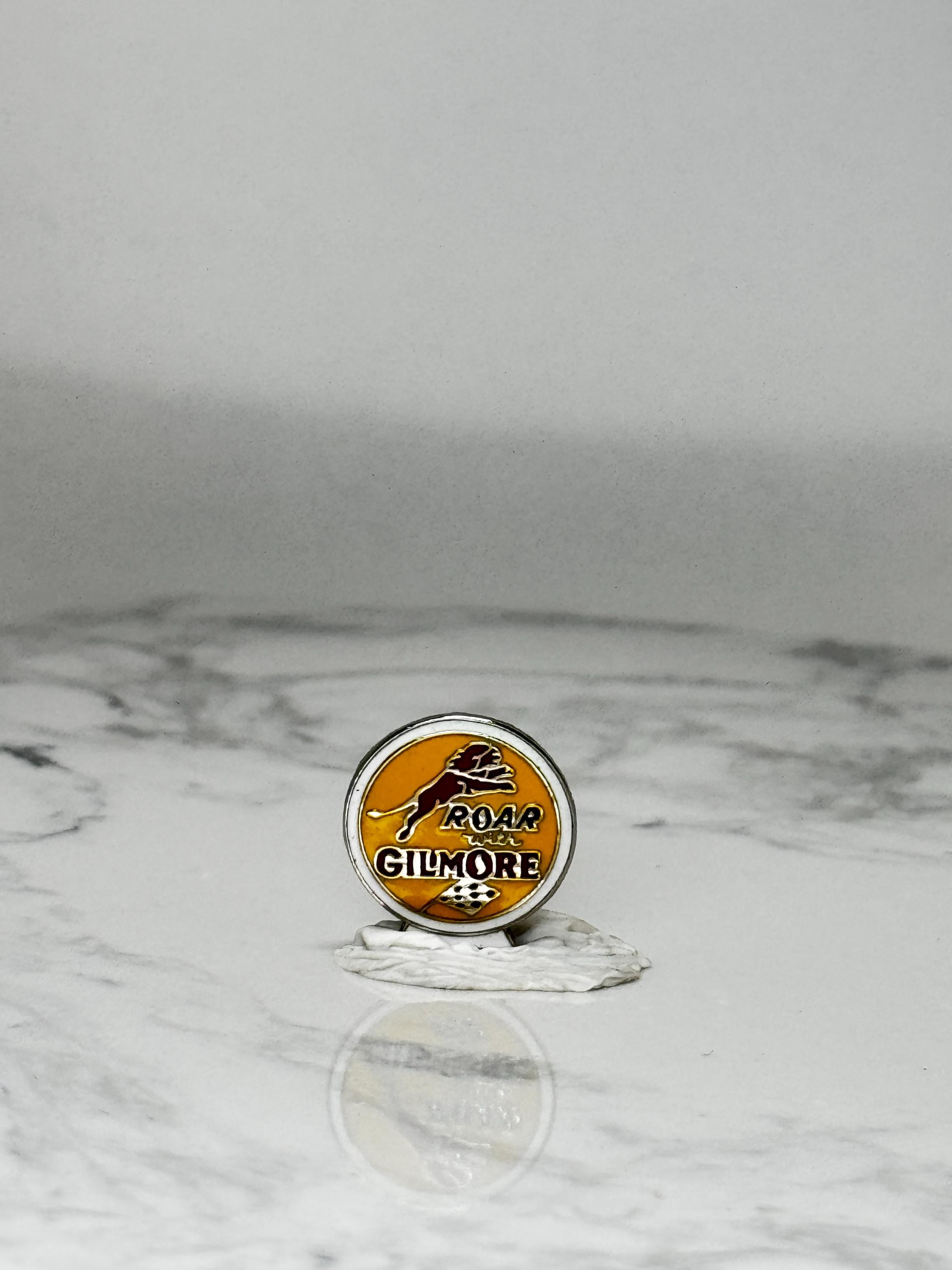 Vintage Gilmore Oil Advertising Pin: Yellow Enamel - Gas Station Era Accessory